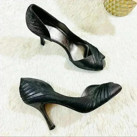 Adrianna Papell Gun Metal D’orsay Peep Toe Pumps 1950’s Pinup Heels Size 10M - Picture 1 of 12